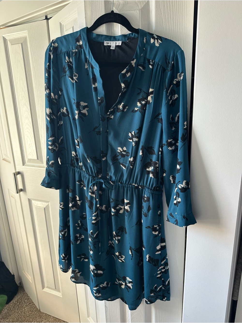 DR2 Teal Floral Long-Sleeve Button Dress
